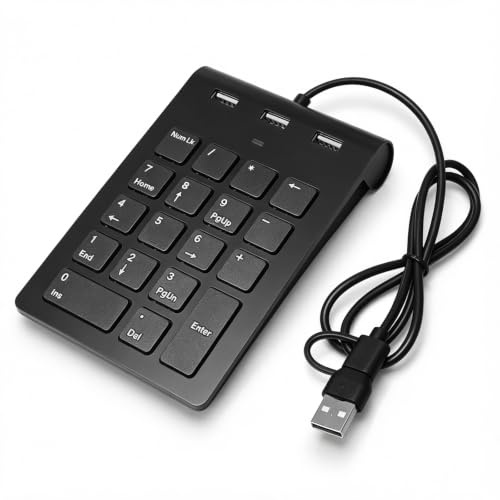 Numpad 2 in 1 con cavo e hub USB, tastierino numerico con 3 hub USB 2.0, tastierino numerico a 18 tasti, tastiera USB A/USB C, tastierino numerico ergonomico a 15° per laptop/desktop/PC/Windows/MacOS