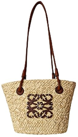 Threegoat Strohtasche, große Kapazität, handgewebt, Strandtasche, Damen, Weiß(34 x 20 x 13 cm)