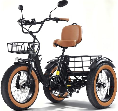 KAKIGO Electric Trikes for Adults UK,48V15.6Ah Electric Tricycle for Adults UK,20x4Fat Tire Aluminum Folding E Trike,90KM Range,25KM/h,Front&Rear Basket&Differential
