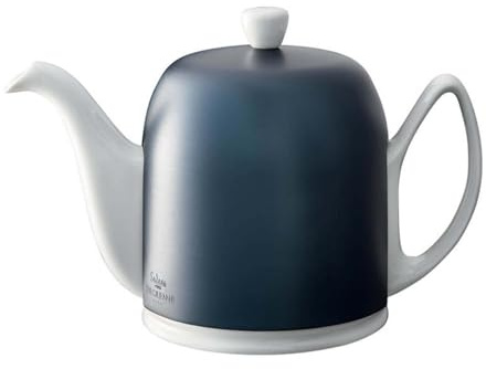 Guy Degrenne Salam Minérale Théière 6 Tasses Corps Blanc Cloche Cobalt | Théière 6 tasses (100 cl) en porcelaine blanche, cloche cobalt en acier doublée de feutrine, résiste aux chocs et aux taches