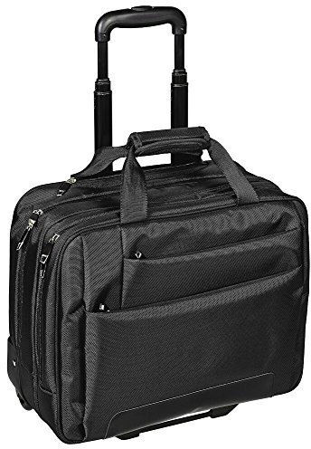 DERMATA Office Case aus Nylon Leichtlaufräder Laptop-Tasche Trolley-System schwarz rot, Farbe:Schwarz