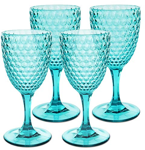 BELLAFORTE - Copa de vino de plástico Tritan inastillable, 12 onzas, juego de 4, vasos Laguna Beach, cristalería irrompible para uso en interiores y exteriores, vasos reutilizables (azul)