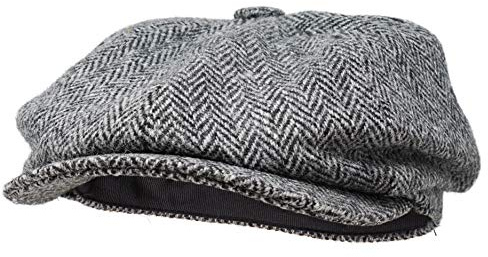 Borges & Scott Berretto Newsboy Lomond - 100% Lana Tweed Harris Tessuta a Mano - Resistente all'Acqua - Herringbone Carbone 60cm