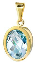 NKlaus Blautopas Träne Tropfen Kettenanhänger 333 8 Karat Gold gelbgold 9,5x8mm Damen 9227