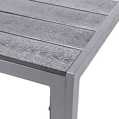 FineHome XL WPC Gartentisch Aluminium Silber/Grau Esstisch Gartenmöbel Tisch Holzimitat wetterfest 180x90x74cm