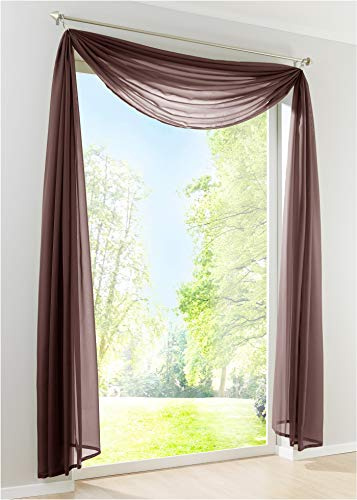 Yaland Voile Bogenvorhang Uni Querbehang HxB 600x140cm Braun 1 Stück | Transparenter Hochzeitsvorhang Chiffon Freihandbogen einfarbig Wohnzimmer Gardinenschal Schalvorhang Bogenform