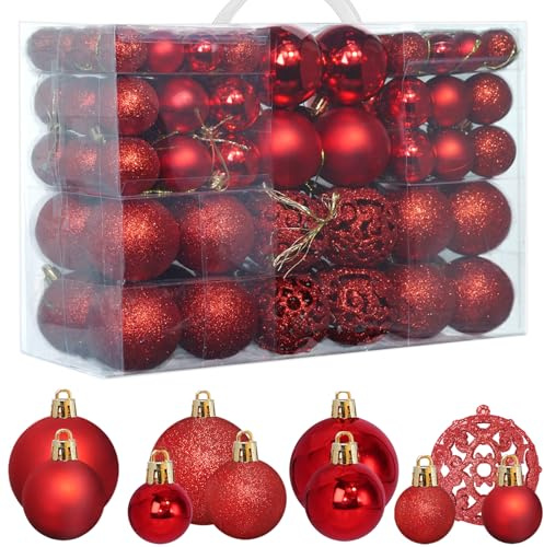 ZFYQ 100Pcs Bolas de Navidad, Juego de Adornos para Colgar Decorativos para Decoración Navideña de Arboles de Navidad, Rojo