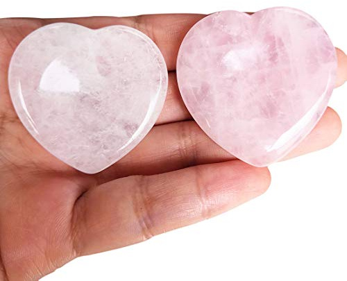 2er Set Sorgensteine Herzform Amethyst & Rosenquarz mit Daumenmulde | Taschensteine Handschmeichler zur Entspannung & Meditation