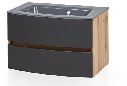 Waschtisch Kornel 80 cm mit Waschbecken grau – Eiche / Grau matt