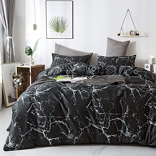 AShanlan Bettwäsche Marmor 140x200 Schwarz Marmor Optik 2 Teilig Microfaser Modern Marmoriert Bettwäsche-Sets Einzelbett Bettbezug mit Reißverschluss Kissenbezug 70x90 cm