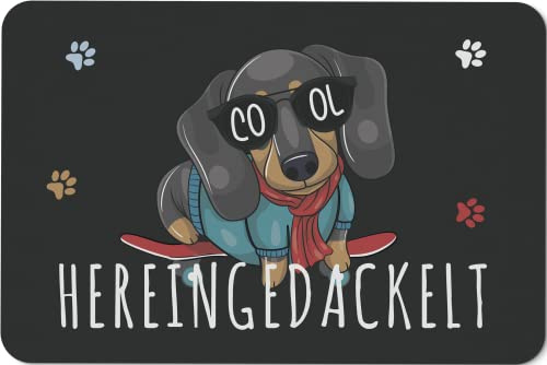 Tassenbrennerei Dackel Fußmatte mit Spruch Hereingedackel - Matte lustig mit coolen Dackel - Geschenk für Dackelbesitzer von Rauhaardackel, Kurzhaardackel und Langhaardackel