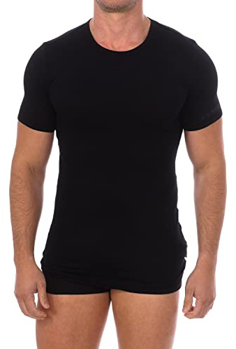 Bikkembergs T-Shirt Intima da Uomo, Girocollo in Fibra di Bamboo L Nero