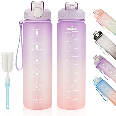 YC Kitchen Gourde Sport 1L -Bouteille d'eau, étanche et sans BPA Bouteille d'eau de sport pour le fitness, la gym et les sports de plein air | Gourde de sport anti-fuite sans BPA avec marqueur de temps, temps de consommation, fitness, gym et sports de plein air