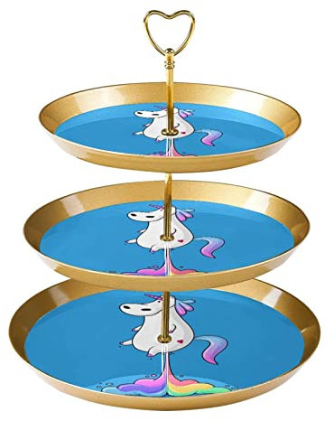 JAVENPROEQT 3-Tier Cupcake Stand Cake Holder, Funny Unicorn Rainbow Reusable Serving Tray Pastry Display Tower for Birthday Baby Shower Tea Party