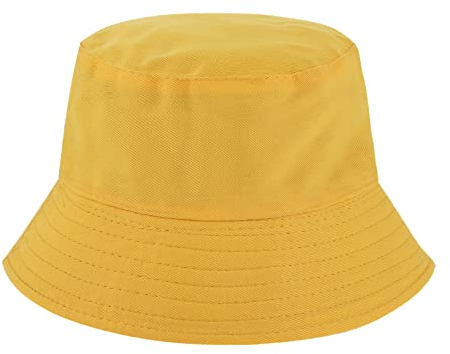 WLLHYF Fischerhut, wendbar, zweifarbig, Baumwolle, faltbar, Sonnenhut, Fischerhut, Strandkappe, Outdoor, Sommer, Reise, Unisex (Schwarz/Gelb)