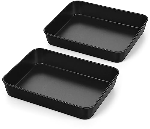 HaWare Mini Baking Tray, Non-Stick Stainless Steel Oven Baking Sheet Pan Set of 2, Rectangle Deep Cake Tin for Roasting Baking Serving, 23.5x17.5x5cm, Healthy & Non-Toxic, Rust Resistant (Black)