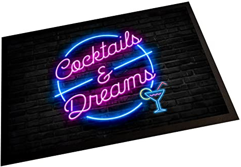 Artylicious Cocktails & Dreams novelty Bar Door Mat, 80s neon home bar accessories 60 x 40cm