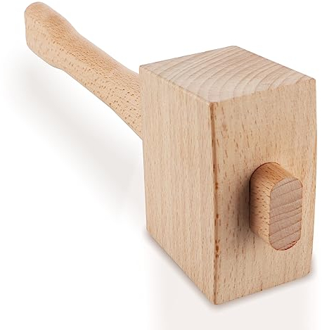 Sanbege Mazo de madera de 9.6 pulgadas, martillo de hielo de madera de haya maciza, herramienta manual de carpintero sin daños para carpintería, tallado de madera, trabajo de cuero, agrietamiento de