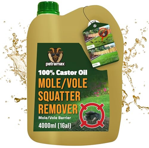 PetraMax Castor Oil Mole Repellent for Lawns - Best Anti Mole and Vole Repellent of Outdoor Space - How to Get Rid of Moles in My Yard, Garden Or Lawn, Safe and Effective Vole Deterrent (135 fl oz)