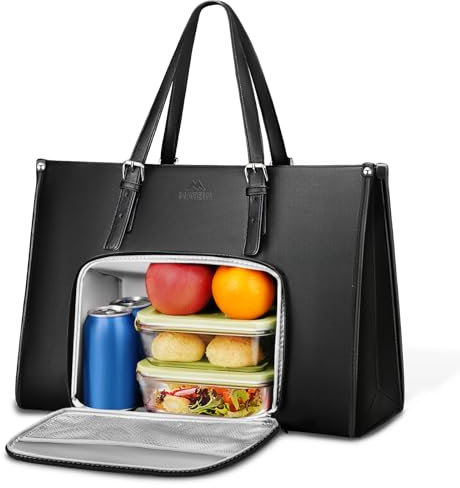 MATEIN Laptoptasche Damen mit Isolierted Lunch-Fach, Laptop Handtasche 15.6 Zoll, Arbeitstasche Damen Groß, Aktentasche Wasserdicht, Shopper Tasche Leder, Schultertasche für Business, Schule, Schwarz