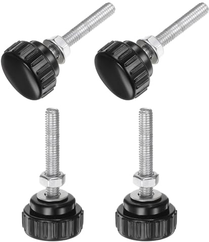 QUARKZMAN Lot de 4 Boutons Moletés à Vis M6 x 35 mm Vis à Main Noir | Bouton de Serrage à Tête Plastique de 25 mm, Avec Écrous et Rondelles