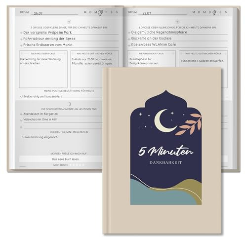 BIROYAL 5 Minuten Tagebuch für Erwachsene, 128 Seiten, A5 | Mindfulness- & Dankbarkeitstagebuch in Kombination | Achtsamkeitstagebuch | Journal für Selbsterliebe & Motivation
