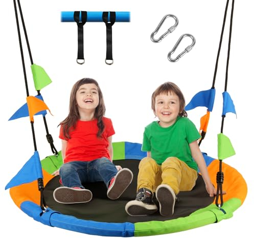 Leogreen Ø 120 cm Nestschaukel, bis 300 kg Kinderschaukel, Seillänge verstellbar 100-180cm, für Kinder & Erwachsene, mit Schaukel Befestigung (Bunt)