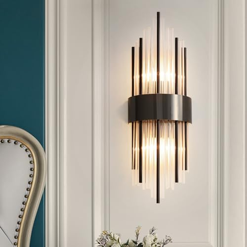 zhxinashu Glasröhren-Wandleuchte,Wandlampe Schwarz Glas für Schlafzimmer | Wandlampe Vintage Industrial, E14 Leuchtmittel nicht enthalten,Wandleuchte Innen für Wohnzimmer, Esszimmer,Flur& Treppenhaus