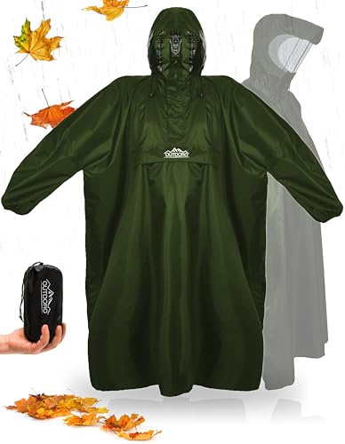 Outdoro Regenponcho mit Ärmeln - Mit Navigations-Fenster in der Brusttasche, Reißverschluss und Sichtfenster - Poncho für Damen & Herren, Erwachsene (grün, L-XL)
