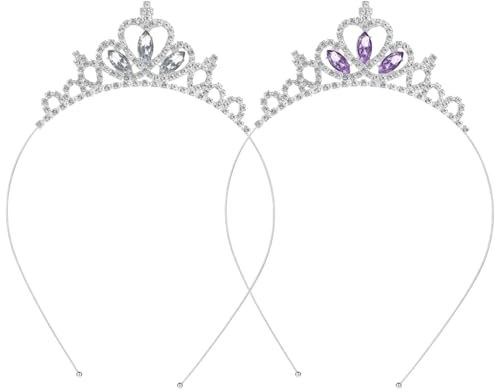 Abeillo 2 Stück Prinzessin Krone, Tiara Krone Damen für Geburtstag Hochzeit Deko, Tiara Strass Stirnband Haarschmuck für Mädchen Kinder Damen (Kreierter Weiß Amethyst)