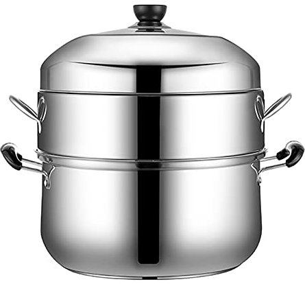 OHaGin Dampfgarer/Suppentopf/Edelstahl 430, verdickter 3-lagiger Verbundtopfboden, gedämpfte Meeresfrüchte, Brötchen, geschmorte Rippchen 22 cm (Größe: 26 cm) (40 cm)