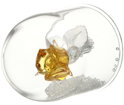 ABOOFAN Crystal Rose Flower and Yellow Preserved Rose Bouquet in Glass Dome Handmade Artificial Flower Figurine Decorative Home Ornament Gift for Anniversary and Indoor Display
