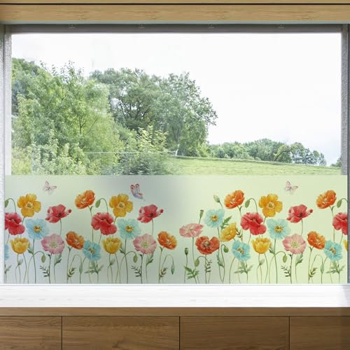 dktie Fensterfolie Blickdicht Sichtschutzfolie Fenster Milchglasfolie Fensterfolie Bunt Statisch Haftend Anti-UV Kein Kleber Wiederverwendbar Geeignet für Wohnzimmer, Schlafzimmer (03, 44.5x200cm)