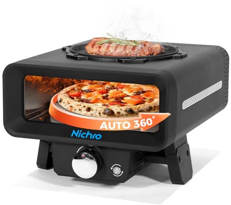 Forno per pizza a gas 2 in 1 con funzioni di frittura e cottura, 30,5 cm, forno per pizza da esterno con pietra rotante automatica e padella, alimentato a propano