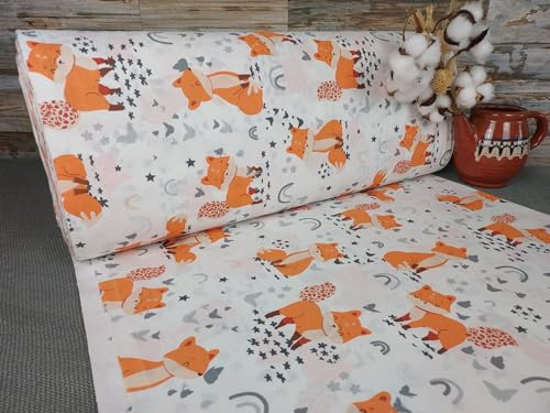 240cm Breit Meterware ab 50cm Popeline Baumwolle Stoff Baumwollstoff Kinderstoffe Stoffe Babystoffe Kinder Fuchs Stoffe Sterne Ranforce Bastelstoff ÖKO-TEX VP0K039 (Orange)