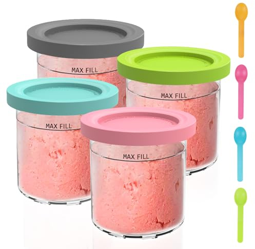 Hejo 4 Piezas Recipiente de Helado para Ninja Creami, 450 MLContenedor de Helado para NC300EU NC301EU NC299AMZ, Dessert Tubs de Helado con Tapa y Cuchara, Accesorios para Ninja Ice Creami Maker