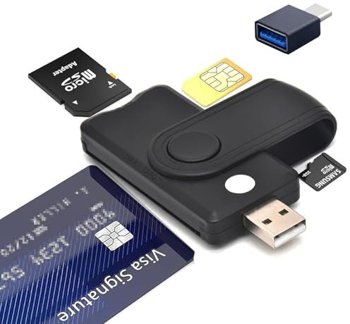 CAC Smart Card Reader Military, 5 in 1 USB DOD Military SIM/SD/TF/ID/IC Card Adapter Compatible with Windows, Linux/Unix, MacOS X