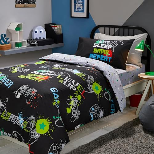 Bedlam - Funda de edredón Negra con diseño de Videojuegos, tamaño Individual (200 x 140 cm), Ropa de Cama Que Brilla en la Oscuridad, Reversible (2 diseños), Ropa de Cama para Videojuegos, Funda