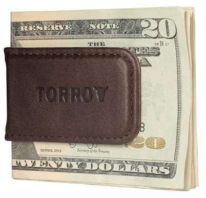 TORRO Clip para Billetes de Cuero – Clip Magnético para Billetes de Cuero de Primera Calidad con Forro de Microfibra (Marrón)