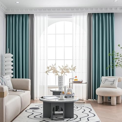 Aotiwe Cortinas opacas ligeras, cortinas dobles de dos tonos de retazos verde y gris para hombre, poliéster, 2 paneles, 52 pulgadas de ancho x 54 pulgadas de largo