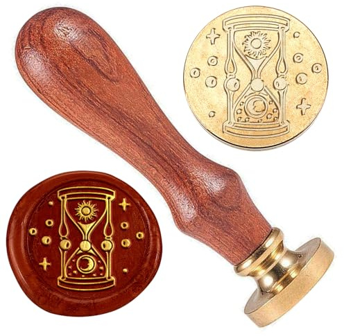 DELORIGIN Sanduhr Sonne Mond Wachs Siegelstempel 25mm Messing Wachssiegel Stempelkopf Vintage Blumen Wachsstempel Für Einladungskarten Geschenkverpackungen Umschläge Weindekor