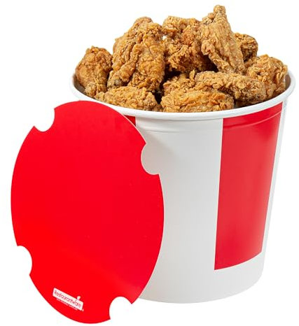 Restaurantware - Bio Tek Seau à poulet avec couvercles, 25 seaux à poulet en papier sulfurisé – Couvercles ventilés, congelables, jetables en papier rouge et blanc, pour restaurants et cafés