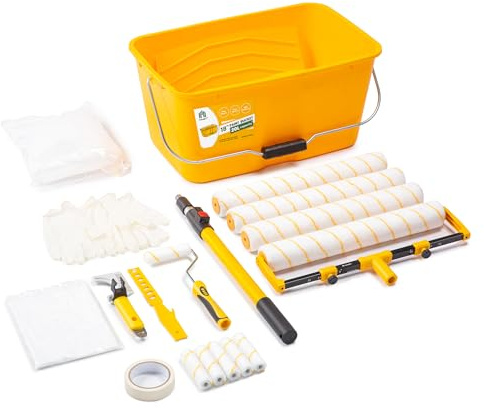 VOOMEY Kit de 23 rouleaux de peinture de 45,7 cm, seau de peinture de 45,7 cm, petit rouleau de peinture, housses de rouleau de peinture en microfibre, manche d'extension de rouleau de peinture, rend