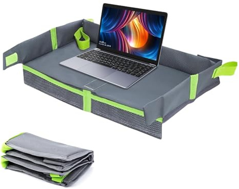 Pzuryhg Kids Travel Tray, Car Seat Tray, Kids Activity Tray, Folding Airplane Tray, Travel Tray with Cup Holders, Lightweight Kids Car Tray, Multipurpose Airplane Tray Table for Kids