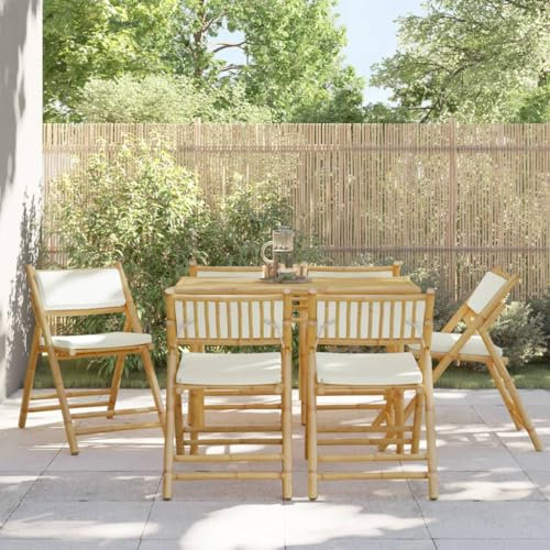 Lauuoeriau Furniture Item home 6-teilige faltbare Bistrostühle mit cremeweißen Kissen, Bambus-Möbel