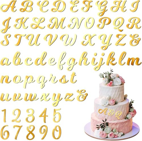 Viojrlly 64 Stück Buchstaben Tortendeko A-Z Großbuchstaben Kleinbuchstaben und Tortendeko Zahlen 0-9 Gold Acryl Torten Deko Sets Spiegelbuchstaben für Geburtstag Hochzeits Jubiläum Party Feier