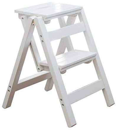 Tragbarer, zusammenklappbarer 2-stufiger Holzleiter für Zuhause, Küche, Dachboden, Bibliothek, 150 kg Kapazität, Weiß