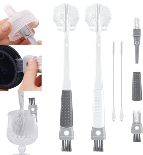 4er Pack Flaschenbürste Set, 5-in-1 Flaschen Reinigungsbürste Baby Flaschenbürste Reinigungsbürste für Wasserflaschen Saugerbürste Fugenbürste für Babyflaschen Trinkbecher Becherdeckelspalt