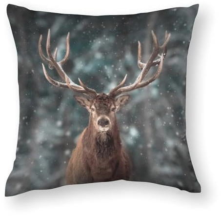 NIBABAEU Cushion Covers 1 PCs Forest Deer Winter Snow Decorative Pillow Covers 22x22inches (55x55cm) Soft Polyester Square Pillow Cases Sofa Couch Bed Pillowcases