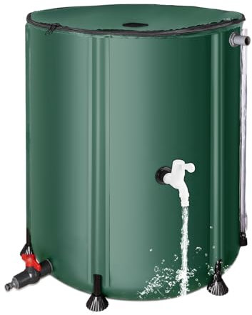 FAMIROSA 50 Gallon / 200L Rain Barrel, Collapsible Rain Barrels to Collect Rainwater from Gutter with Spigots and Overflow, 500D PVC Portable Rain Water Collection Catching System, Water Catcher Tank